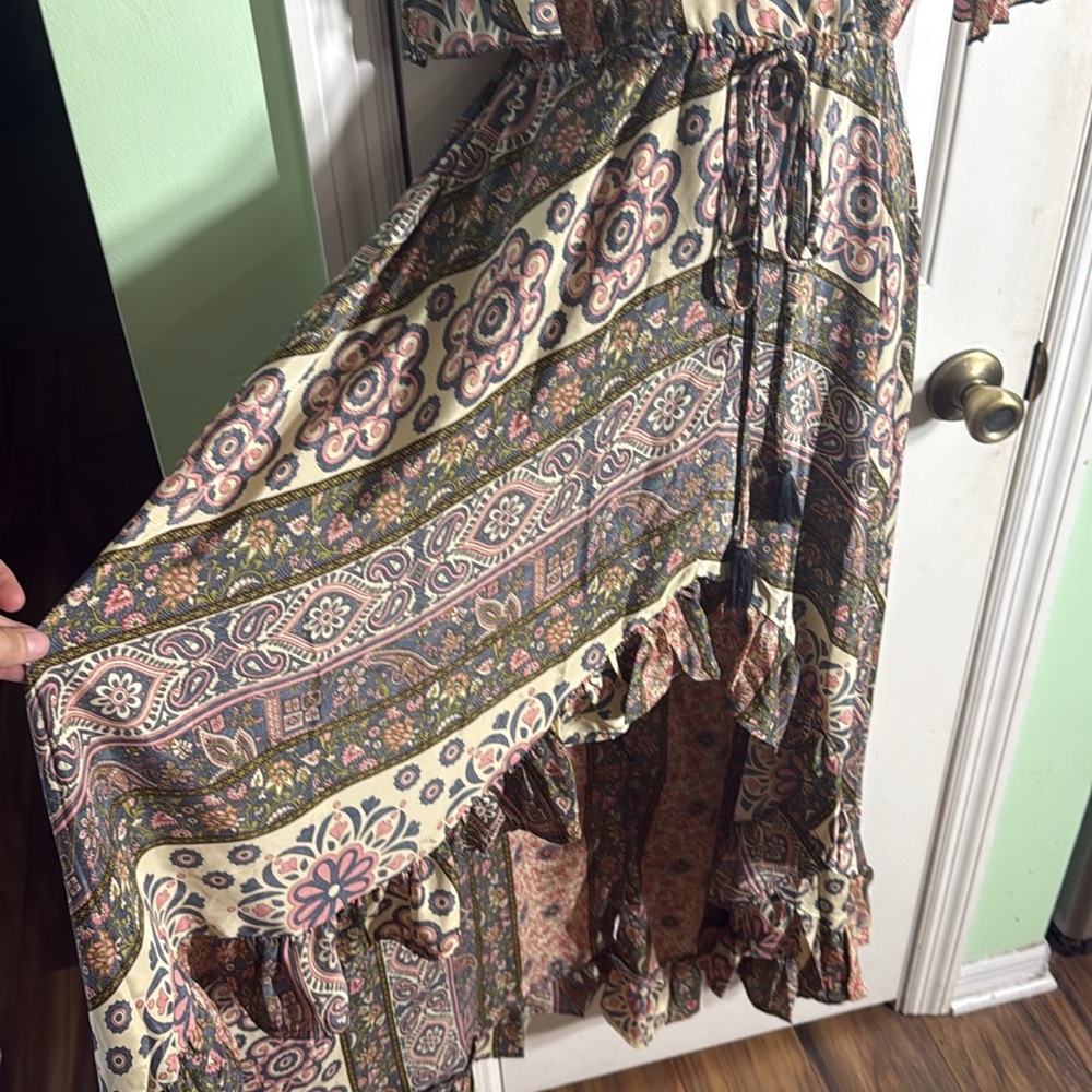 Bohemian Floral High-Low Flutter Sleeve Spring Summer Fall Flowy Dress Size M-L - Picture 3 of 13